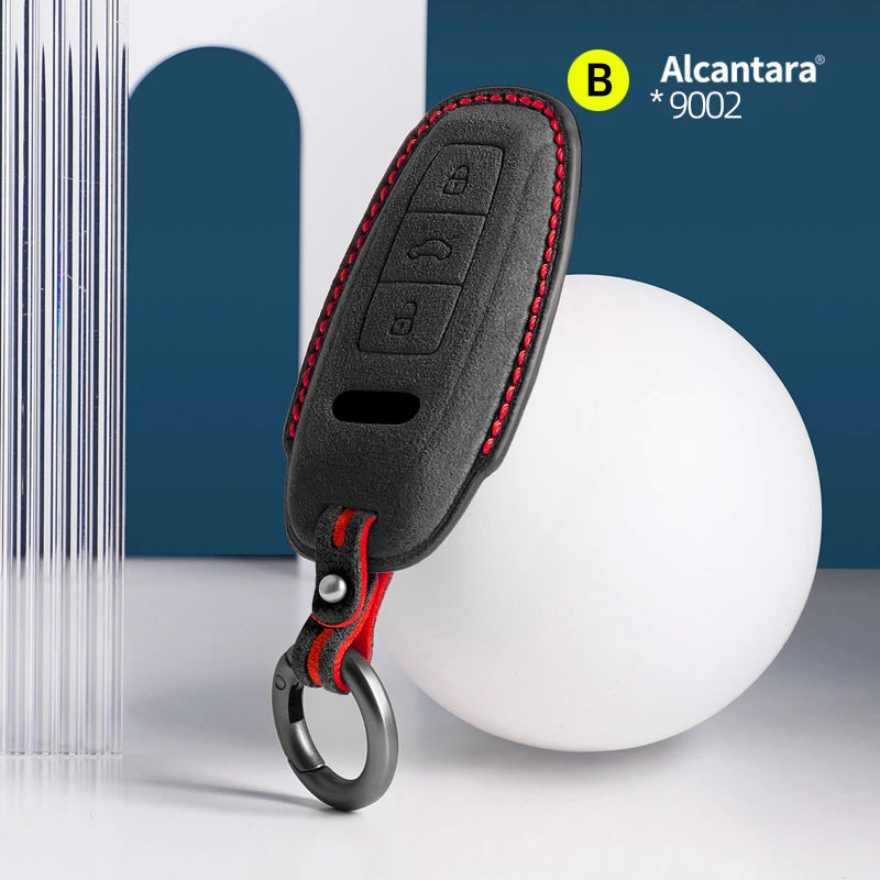 Alcantara for Audi Q8 RSQ8 A6 C8 S6 RS6 A7 S7 RS7 A3 8Y A8 D5 RS E-Tron GT Q4 Q7 Car Key Remote Case Cover Suede Shell Keychain