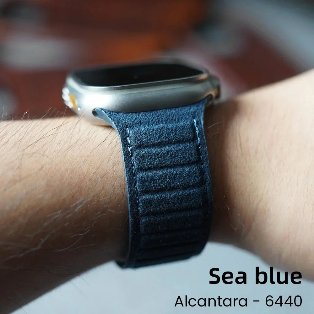 Magnetic ALCANTARA Strap for Apple Watch Ultra 2 Band 49Mm 46Mm 45Mm 44Mm Suede Leather Accessories for Iwatch 10 9 8 7 6 5 SE