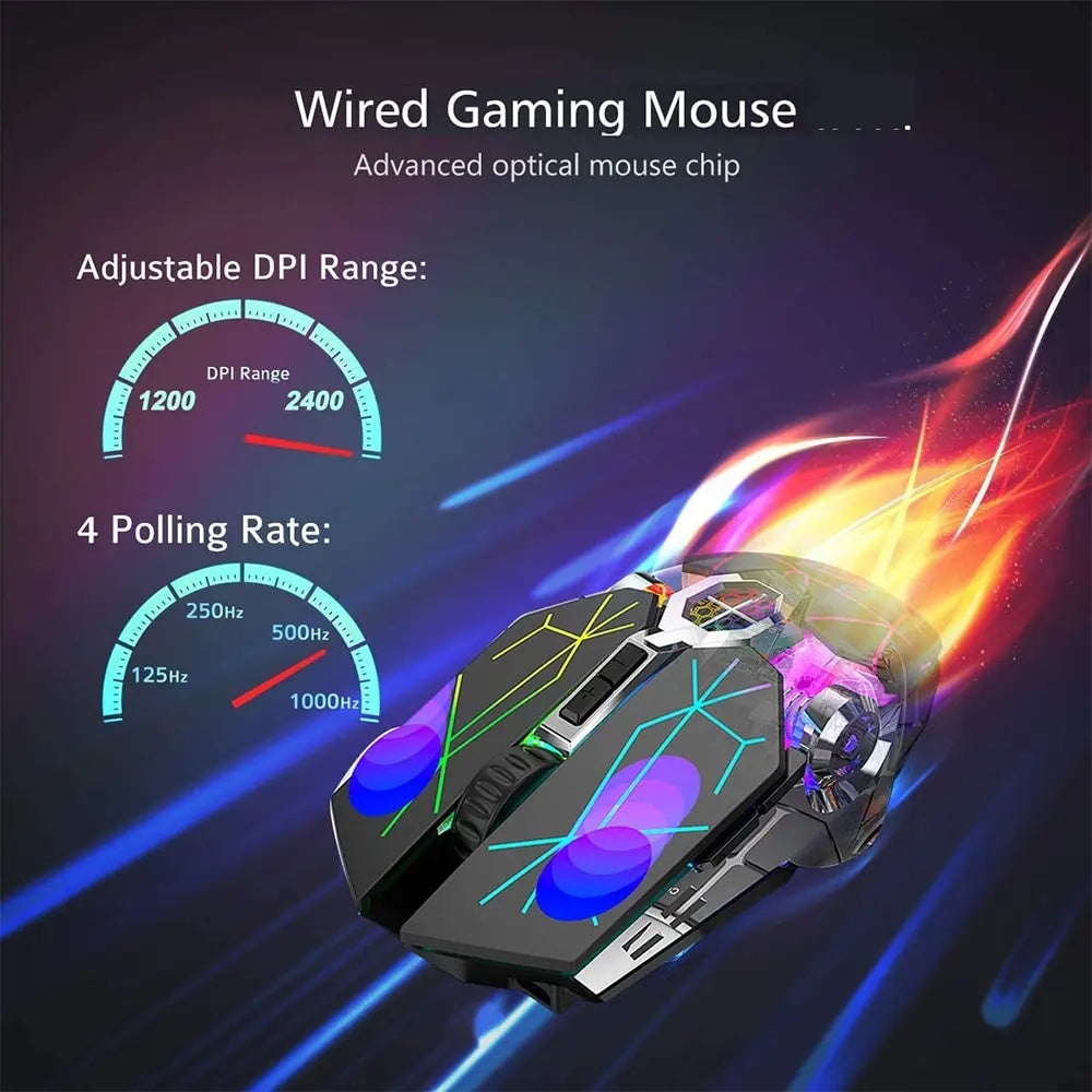 Wireless Gaming Mouse Rechargeable RGB Lights Adjustable DPI Quiet Click Auto Sleep Ergonomic for Gaming or Working
