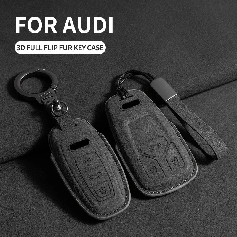 Car Key Case Cover Fob for Audi Q3 Q5 Q7 A1 A3 8P A4 B9 A5 A6 C7 8S A7 A8 4M S4 S5 S6 S7 S8 RS3 RS6 SQ5 TTS Alcantara Keychain