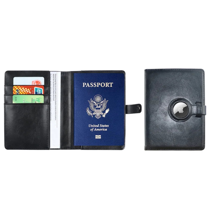 New for Apple Airtag Passport Cover Wallet Certificate Protective Cover with Airtag Travel PU Leather Card Holder Rfid Men Women