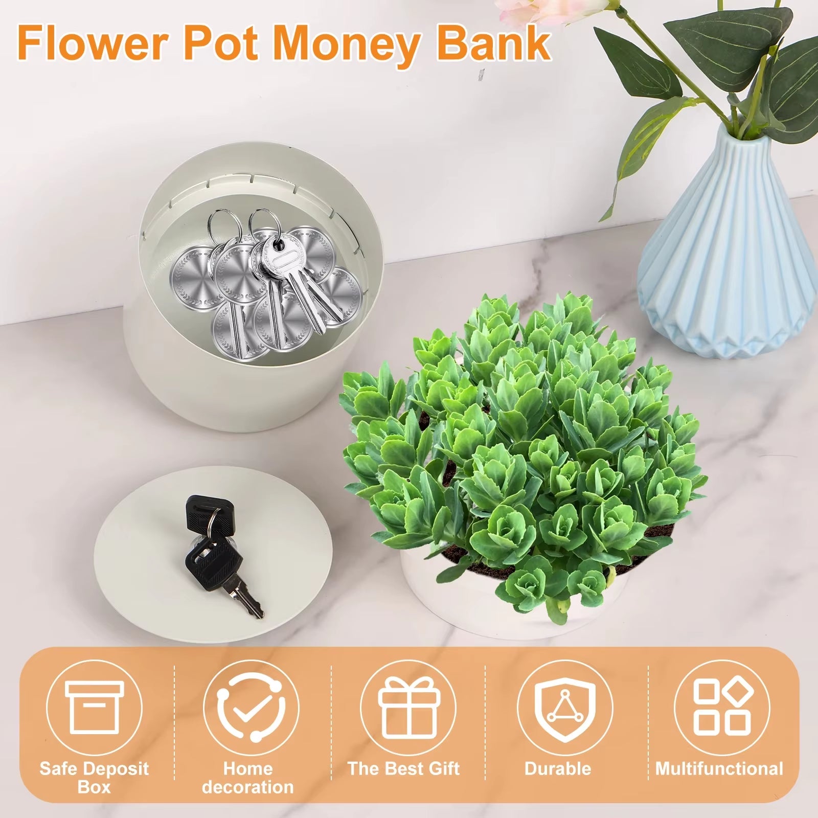 Secret Hidden Safe with Key Lock 2-Layer Creative Flower Pot Stash Box Suitable for Secret Storage Hide Money and Valuables New
