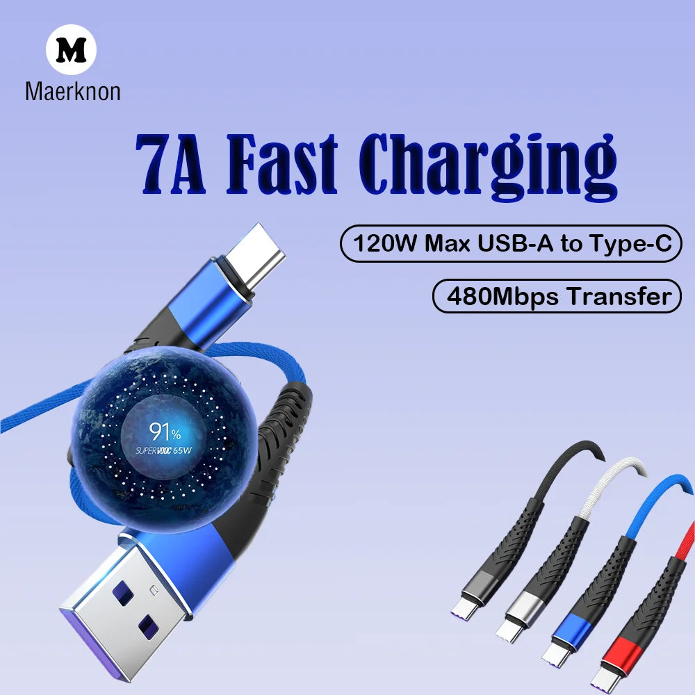 7A 100W USB C Cable Fast Charging Type C Date Cable for Samsung Huawei Xiaomi 15 Iphone USB C Phone Charger Cable 0.25M 1M 2M 3M