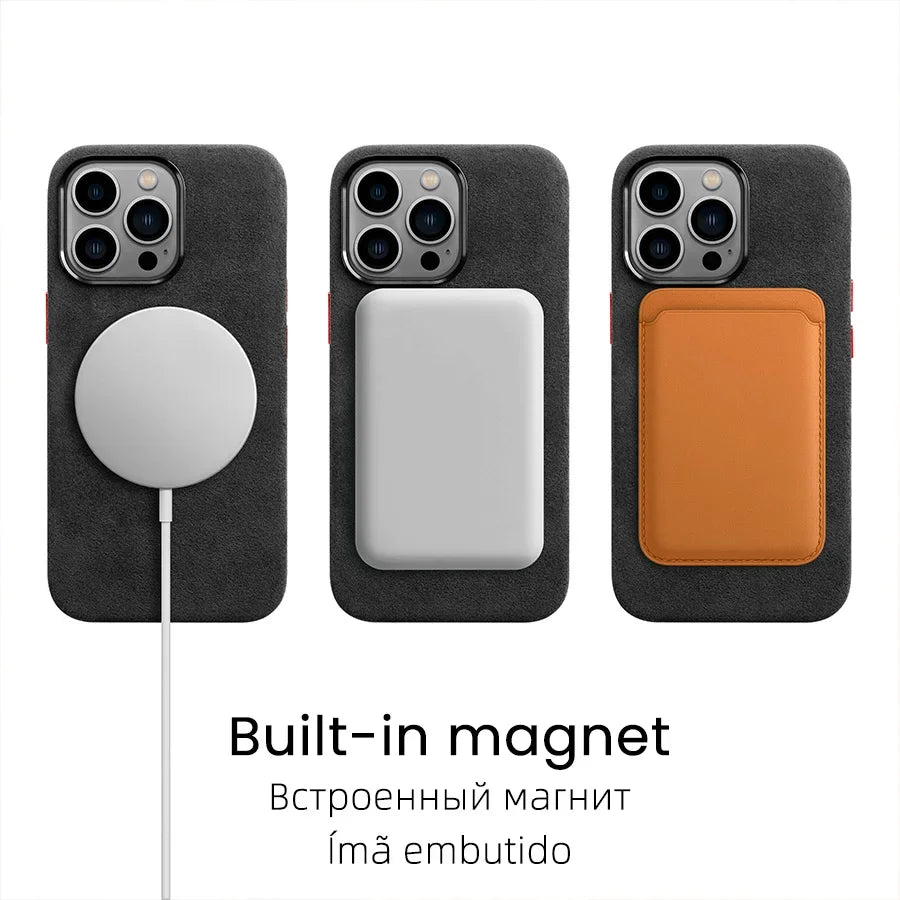 Magnetic ALCANTARA Case for Iphone 16 Pro Max 15 14 13 Mini Luxury Business Supercar Interior Same Suede Leather Phone Cover