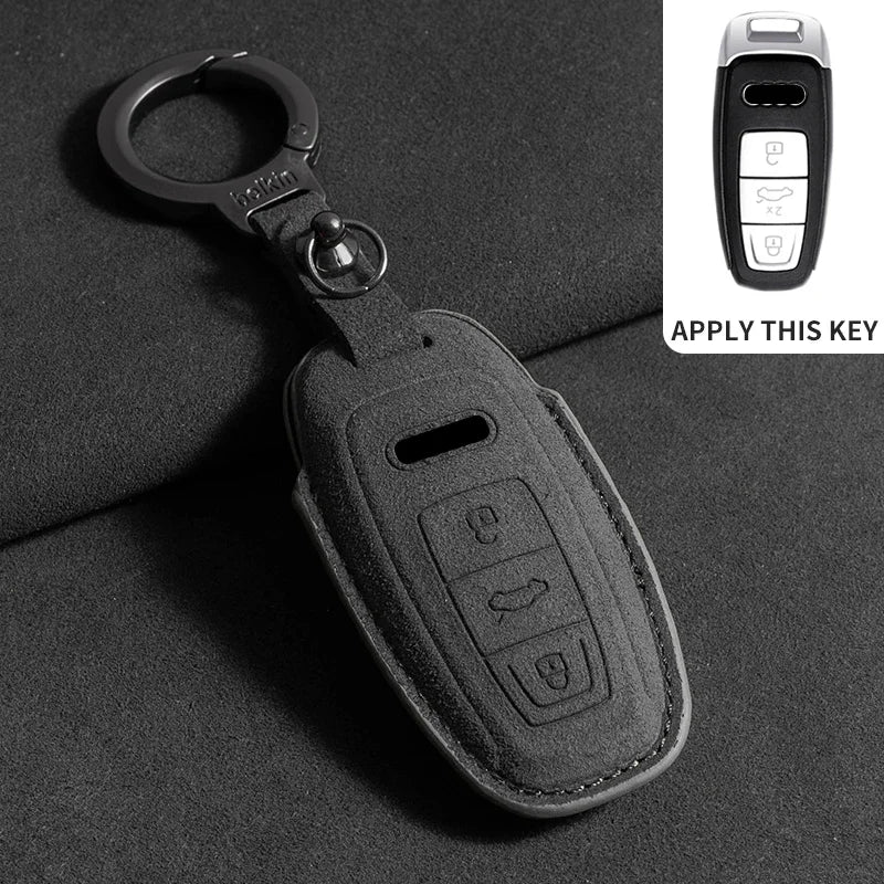 Car Key Case Cover Fob for Audi Q3 Q5 Q7 A1 A3 8P A4 B9 A5 A6 C7 8S A7 A8 4M S4 S5 S6 S7 S8 RS3 RS6 SQ5 TTS Alcantara Keychain