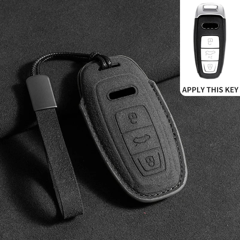 Car Key Case Cover Fob for Audi Q3 Q5 Q7 A1 A3 8P A4 B9 A5 A6 C7 8S A7 A8 4M S4 S5 S6 S7 S8 RS3 RS6 SQ5 TTS Alcantara Keychain