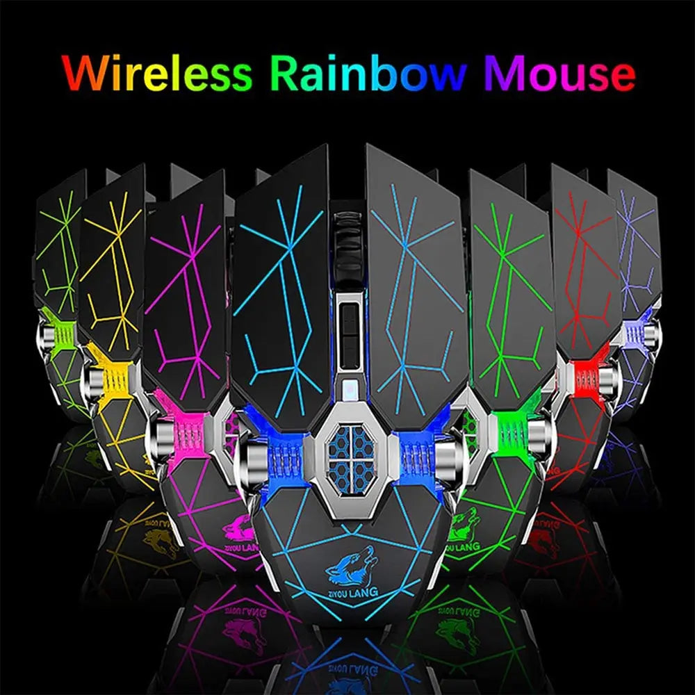 Wireless Gaming Mouse Rechargeable RGB Lights Adjustable DPI Quiet Click Auto Sleep Ergonomic for Gaming or Working