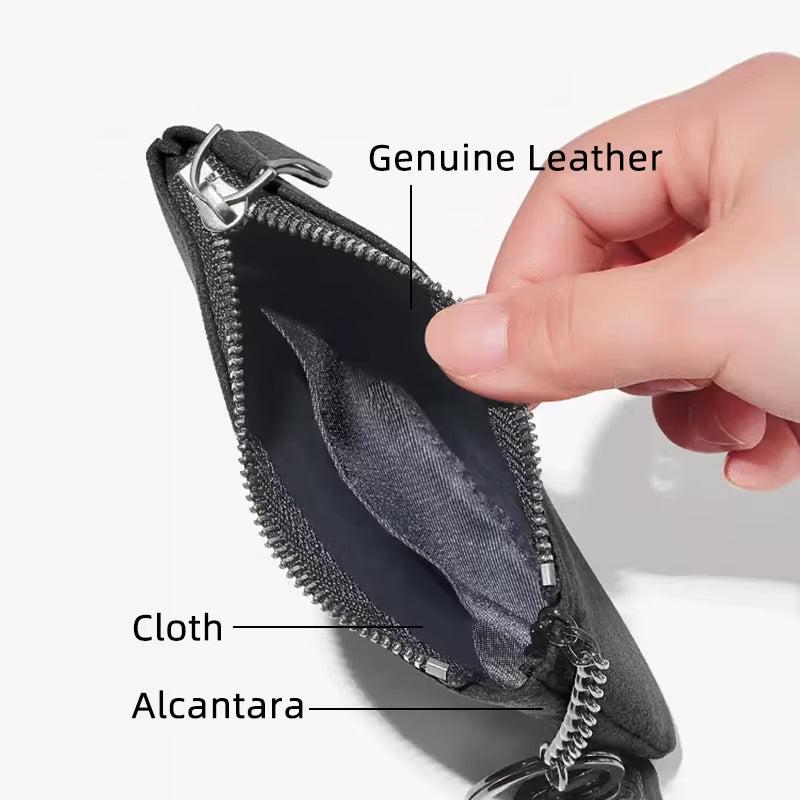YMW Women & Man Alcantara Card Holder Luxury Artificial Leather Slim Card Zipper Wallet Small Thin Card Package