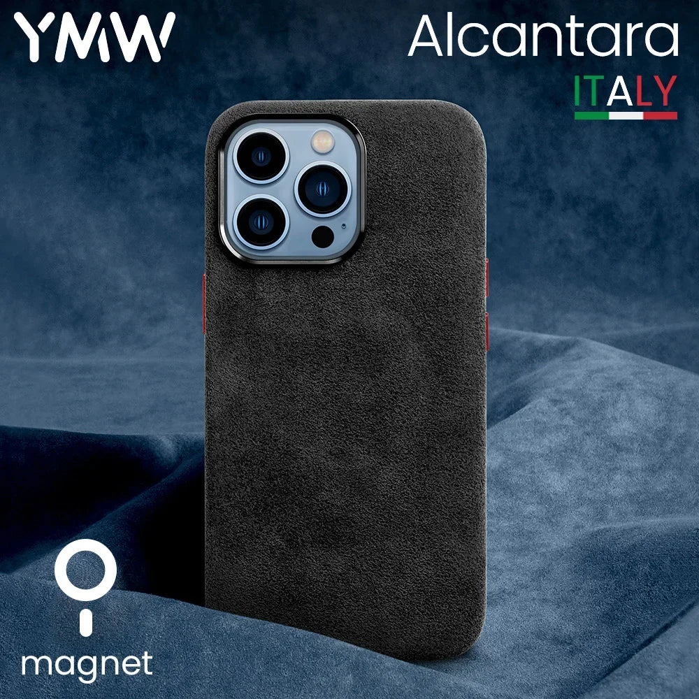 Magnetic ALCANTARA Case for Iphone 16 Pro Max 15 14 13 Mini Luxury Business Supercar Interior Same Suede Leather Phone Cover