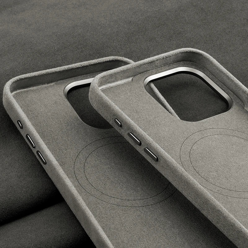 Italian Alcantara Case for Iphone 15 Pro Max Soft Leather Phone Back Cover for Iphone 15 Pro Magnets for Magsafe Grey Blue