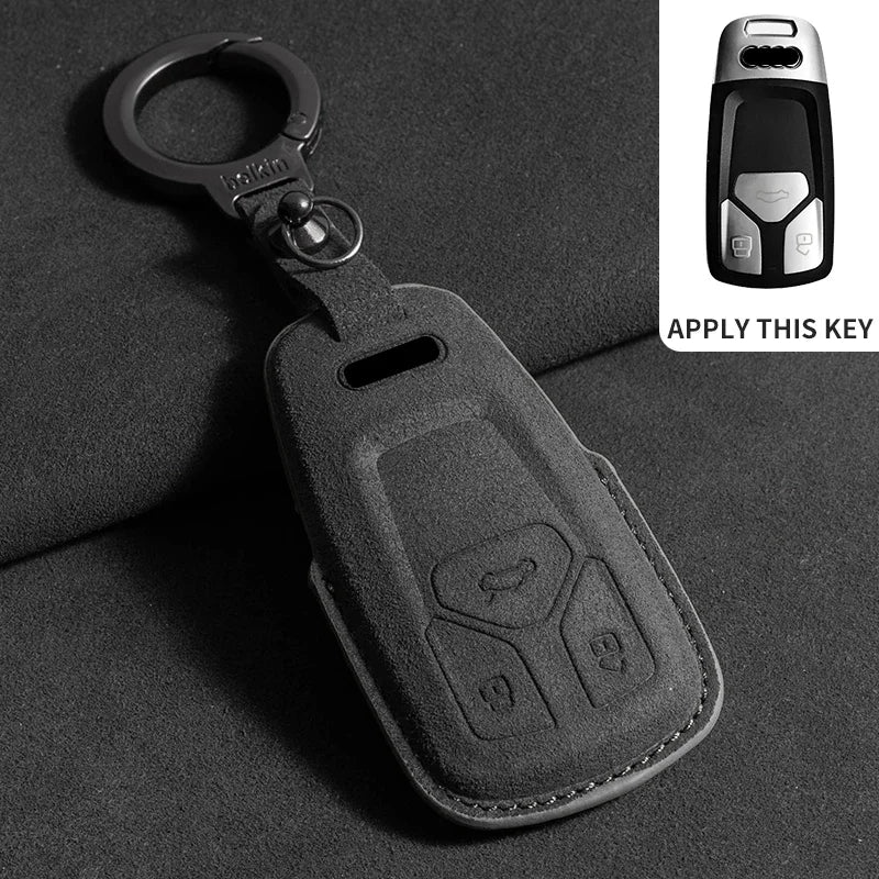Car Key Case Cover Fob for Audi Q3 Q5 Q7 A1 A3 8P A4 B9 A5 A6 C7 8S A7 A8 4M S4 S5 S6 S7 S8 RS3 RS6 SQ5 TTS Alcantara Keychain