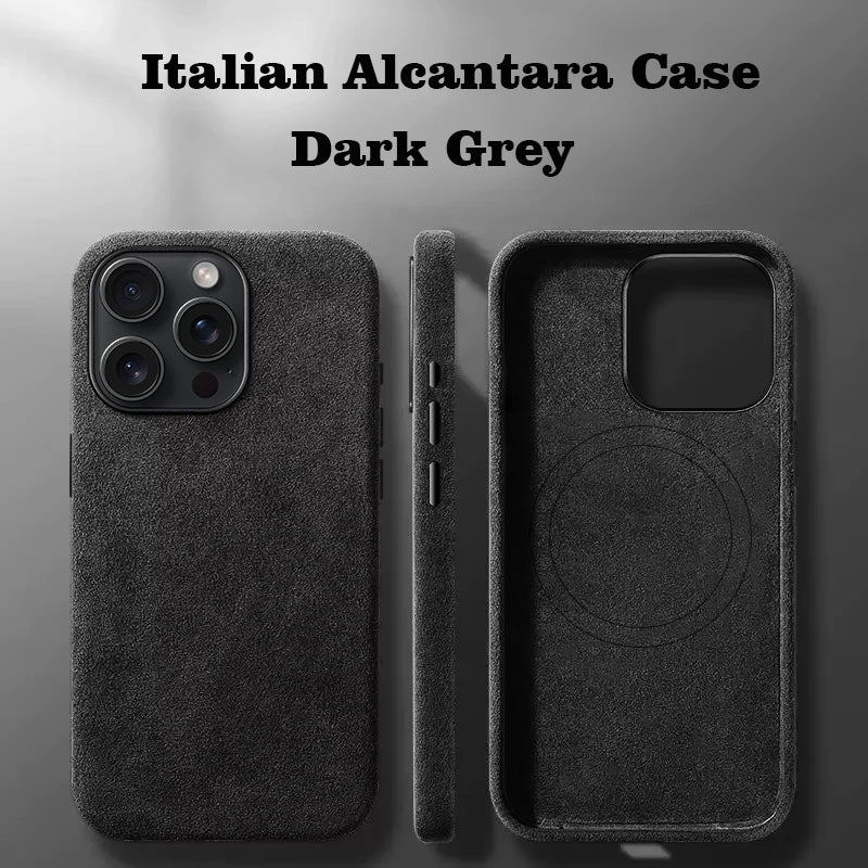 Italian Alcantara Case for Iphone 15 Pro Max Soft Leather Phone Back Cover for Iphone 15 Pro Magnets for Magsafe Grey Blue