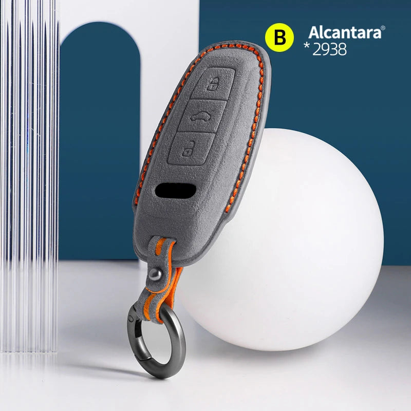 Alcantara for Audi Q8 RSQ8 A6 C8 S6 RS6 A7 S7 RS7 A3 8Y A8 D5 RS E-Tron GT Q4 Q7 Car Key Remote Case Cover Suede Shell Keychain