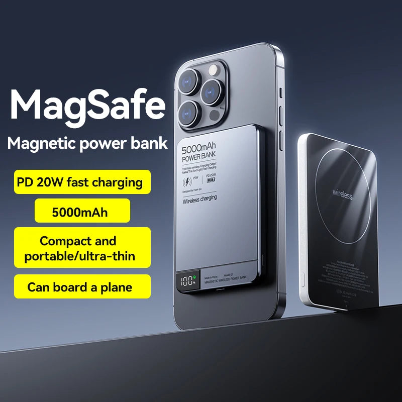 Travel Portable Wireless Magnetic Power Bank Fast Charging Ultra Capacity Digital External Battery Powerbank for Magsafe Iphone