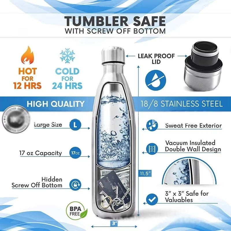 750Ml Diversion Water Bottle Portable Water Bottle Secret Stash Pill Organizer Can Safe Hiding Spot for Money Bonus Key Ring Box