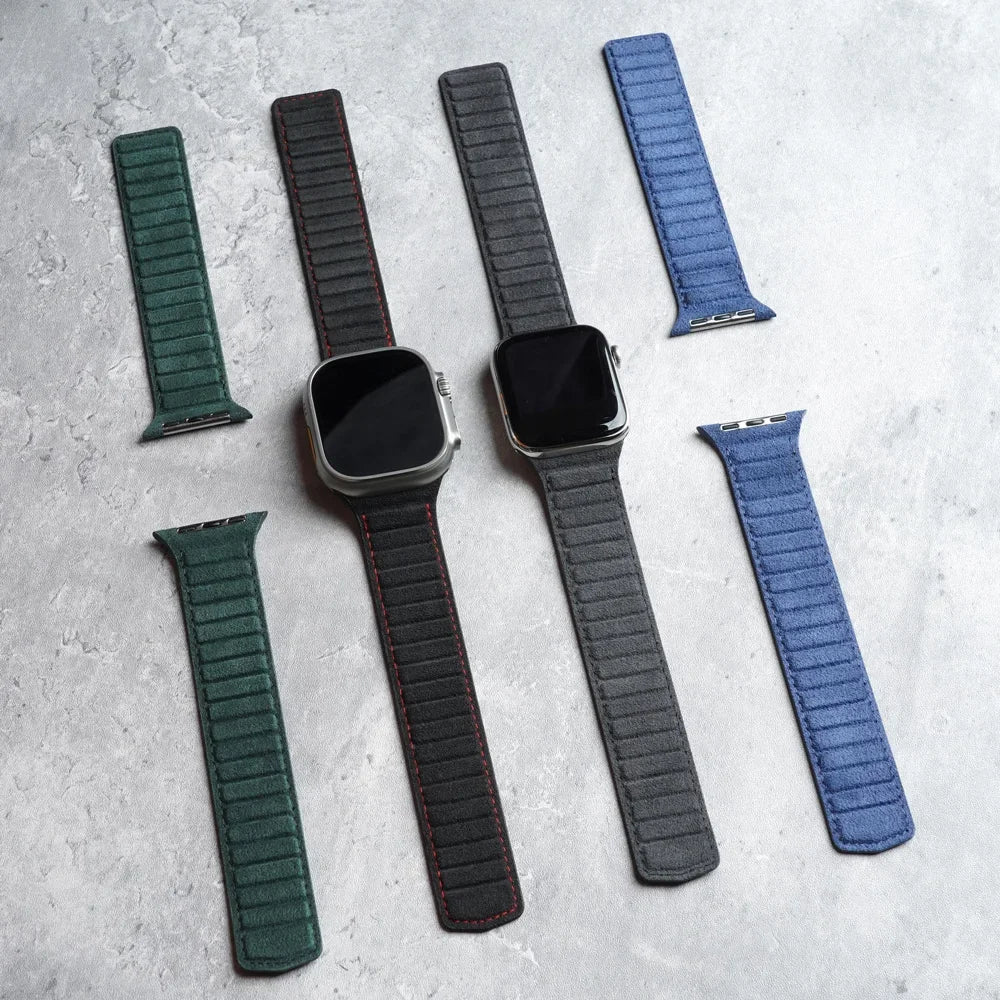 Magnetic ALCANTARA Strap for Apple Watch Ultra 2 Band 49Mm 46Mm 45Mm 44Mm Suede Leather Accessories for Iwatch 10 9 8 7 6 5 SE
