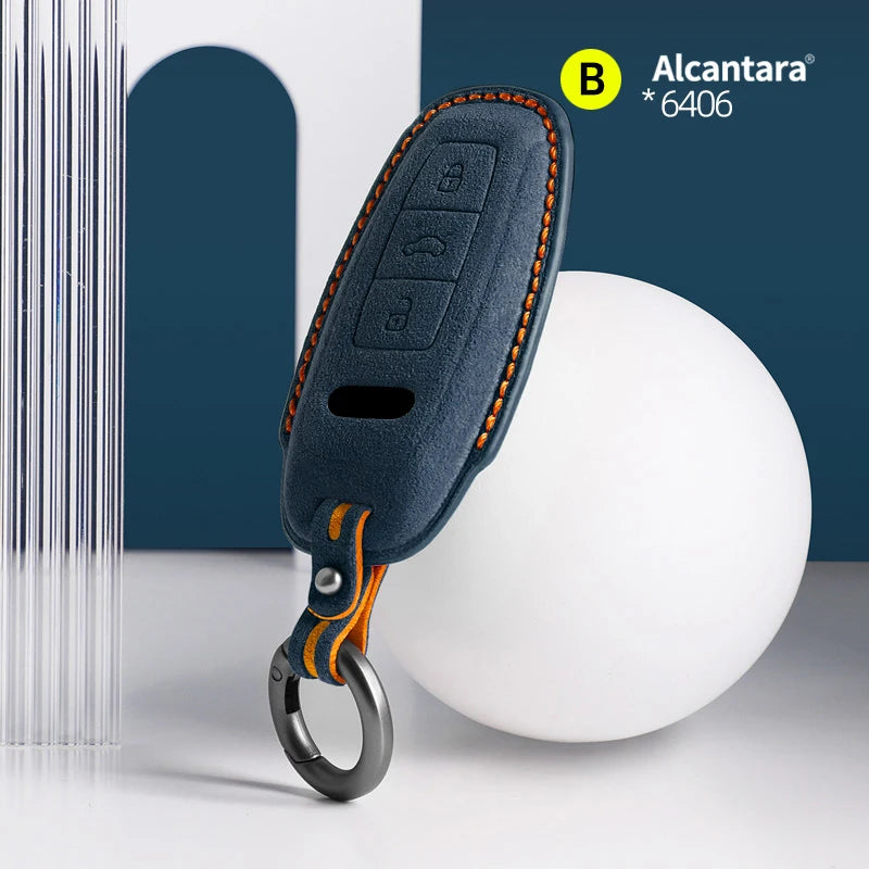 Alcantara for Audi Q8 RSQ8 A6 C8 S6 RS6 A7 S7 RS7 A3 8Y A8 D5 RS E-Tron GT Q4 Q7 Car Key Remote Case Cover Suede Shell Keychain