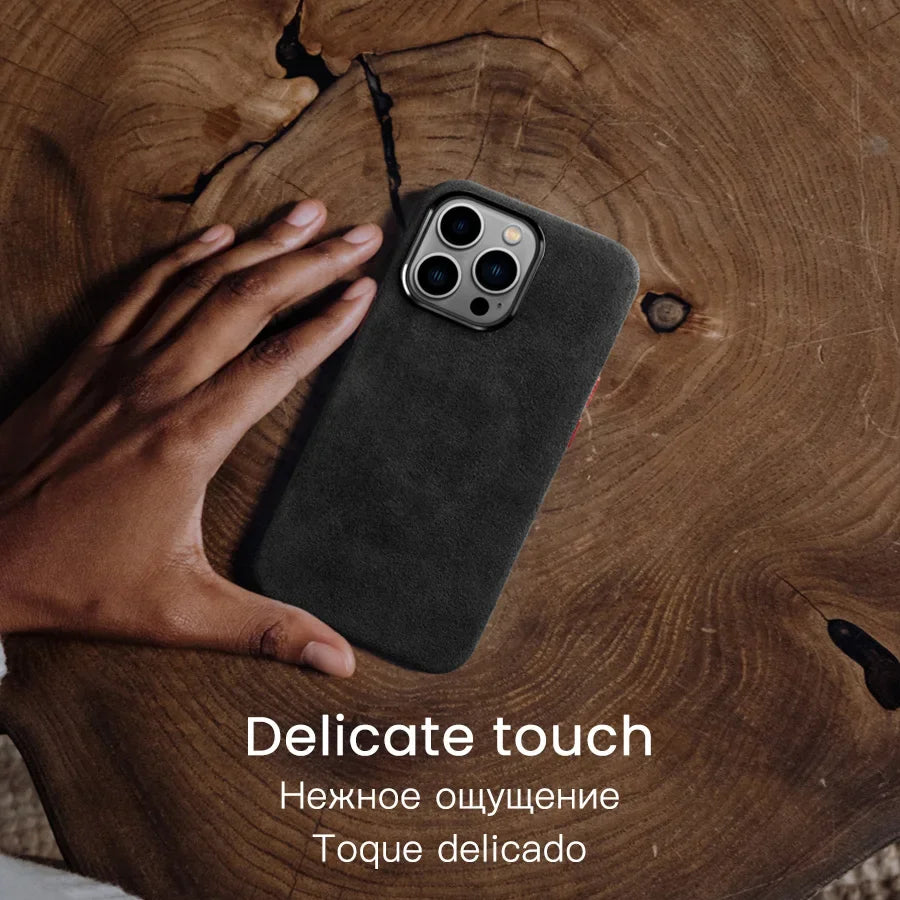 Magnetic ALCANTARA Case for Iphone 16 Pro Max 15 14 13 Mini Luxury Business Supercar Interior Same Suede Leather Phone Cover