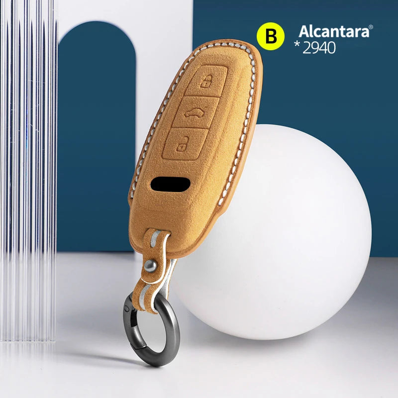 Alcantara for Audi Q8 RSQ8 A6 C8 S6 RS6 A7 S7 RS7 A3 8Y A8 D5 RS E-Tron GT Q4 Q7 Car Key Remote Case Cover Suede Shell Keychain