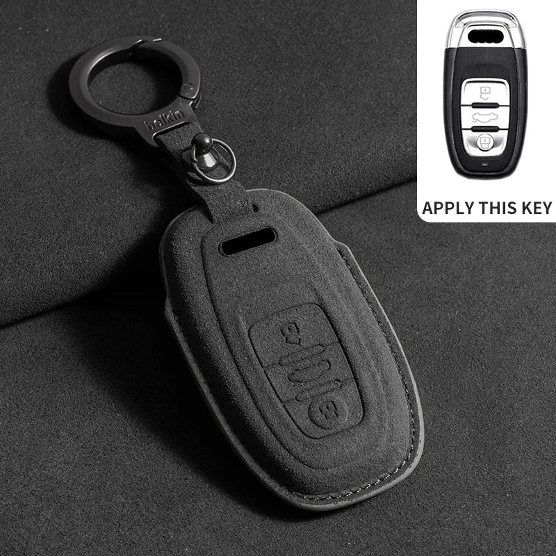 Car Key Case Cover Fob for Audi Q3 Q5 Q7 A1 A3 8P A4 B9 A5 A6 C7 8S A7 A8 4M S4 S5 S6 S7 S8 RS3 RS6 SQ5 TTS Alcantara Keychain