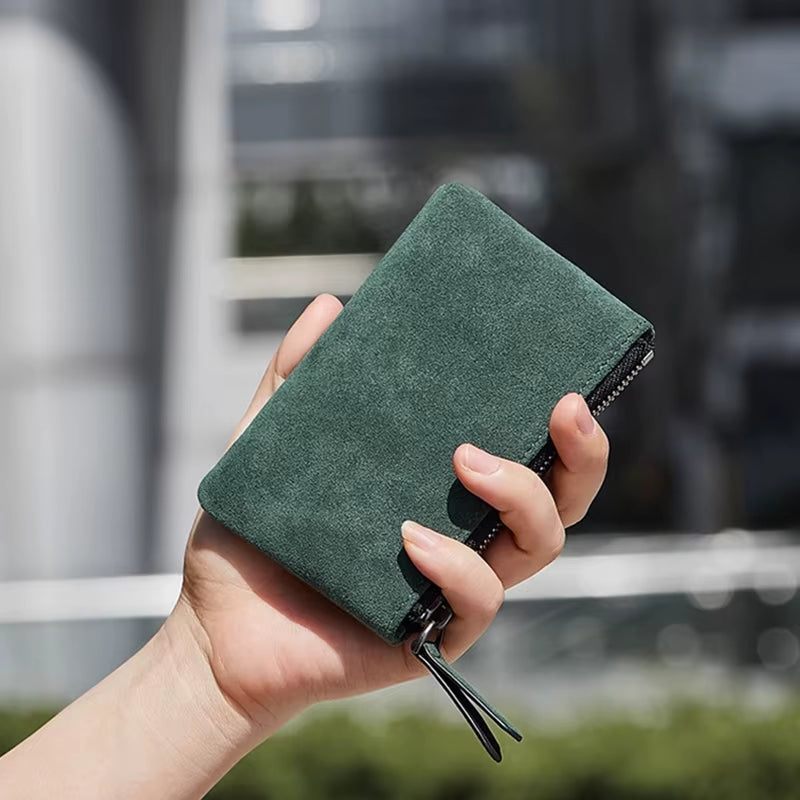 YMW Women & Man Alcantara Card Holder Luxury Artificial Leather Slim Card Zipper Wallet Small Thin Card Package