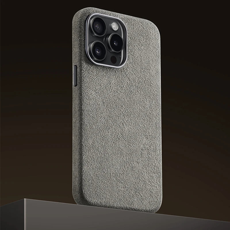 Italian Alcantara Case for Iphone 15 Pro Max Soft Leather Phone Back Cover for Iphone 15 Pro Magnets for Magsafe Grey Blue