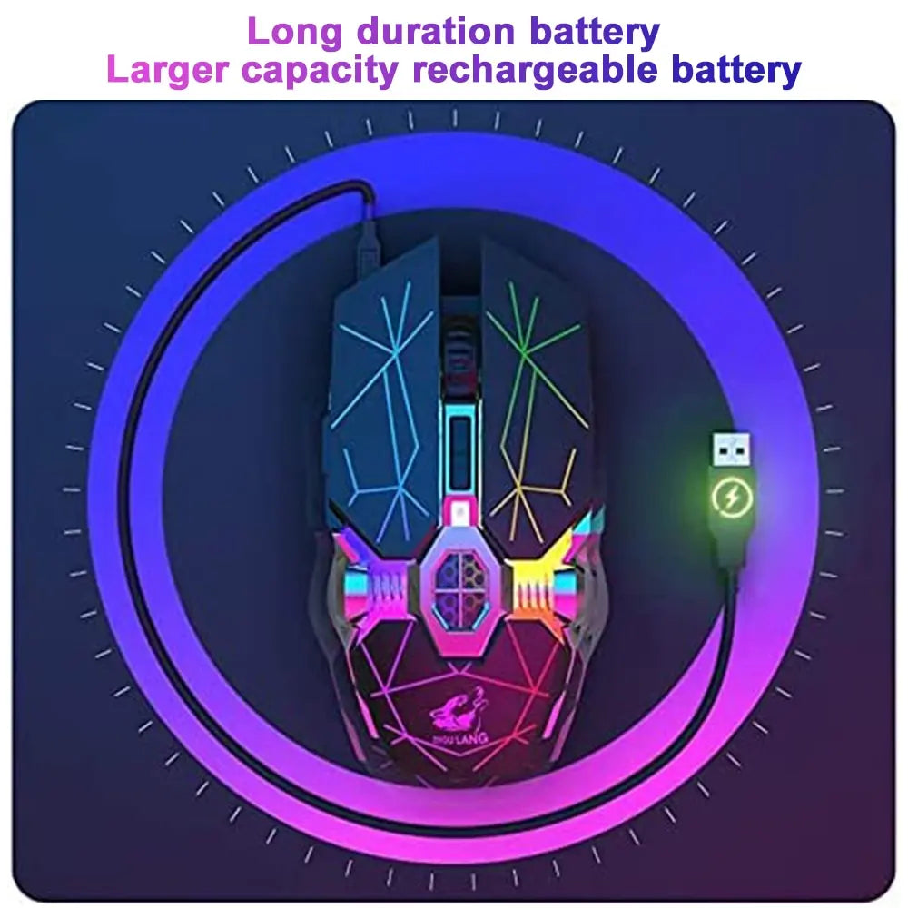 Wireless Gaming Mouse Rechargeable RGB Lights Adjustable DPI Quiet Click Auto Sleep Ergonomic for Gaming or Working