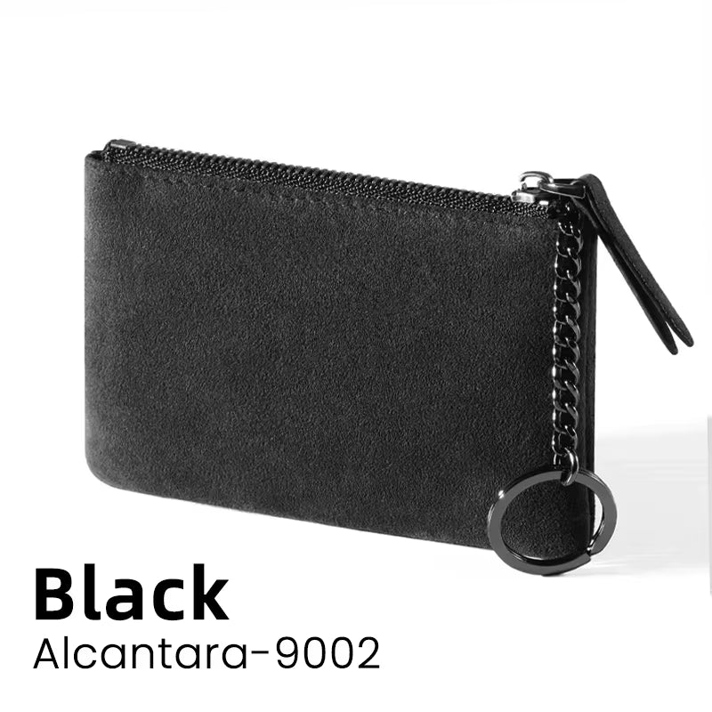 YMW Women & Man Alcantara Card Holder Luxury Artificial Leather Slim Card Zipper Wallet Small Thin Card Package