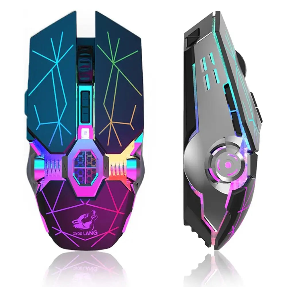 Wireless Gaming Mouse Rechargeable RGB Lights Adjustable DPI Quiet Click Auto Sleep Ergonomic for Gaming or Working