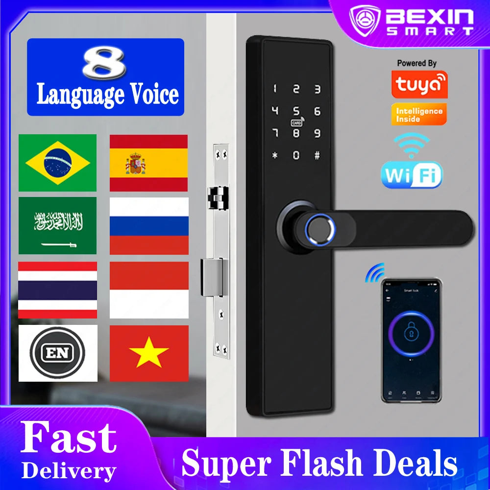 Wholesale New Product Promotion Price Tuya Wifi Home Biometric Bingerprint / Password / Key / Electronic Smart Door Lock