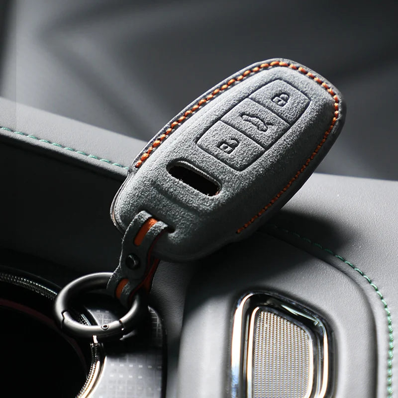 Alcantara for Audi Q8 RSQ8 A6 C8 S6 RS6 A7 S7 RS7 A3 8Y A8 D5 RS E-Tron GT Q4 Q7 Car Key Remote Case Cover Suede Shell Keychain